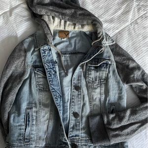 American eagle jean jacket hoodie